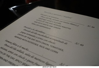 14 a0f. Peru - Lima - hotel menu