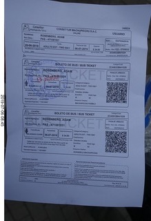 250 a0f. Peru - walk to bus - bus ticket