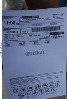 291 a0f. Peru - Machu Picchu ticket