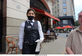75 a0y. Argentina - Buenos Aires - lunch at Pertulli restaurant - our waitress Mariaelena