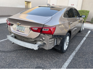 Anthony's damaged car with new tires