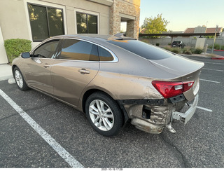 Anthony's damaged car with new tires