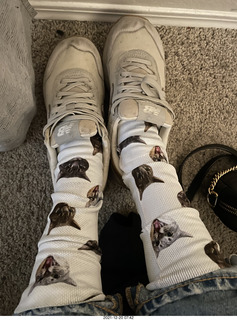 Anthony wearing his cat-Potato socks