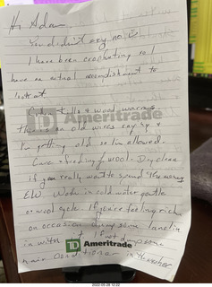 62 a1f. afghan note from Helen Bird