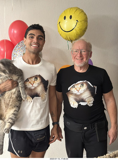 Anthony and Adam with cat shirts