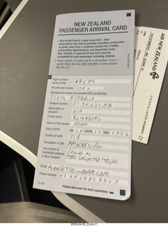 26 a1s. New Zealand immigration card