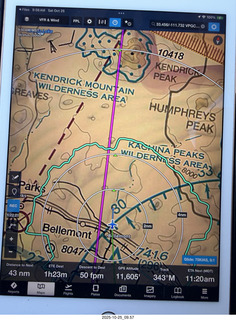 3 a2n. Foreflight chart near Humphrey's peak (showing dist to dest and time to waypoint)