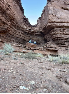 410 a2q. Utah - Hidden Splendor hike - Heather, Adam, and Tyler on rock