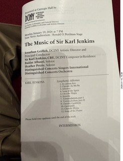 32 a2r. New York City - Manhattan - Carnegie Hall - Sir Karl Jenkins program