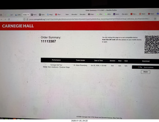 148 a2r. New York City - Manhattan - Carnegie Hall tour ticket