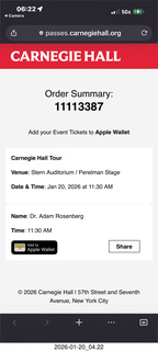 174 a2r. New York City - Manhattan - Carnegie Hall tour ticket