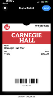 175 a2r. New York City - Manhattan - Carnegie Hall tour ticket