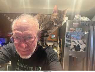 Adam with cat Pickle on my shoulder