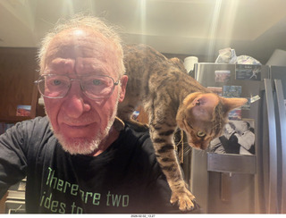 Adam with cat Pickle on my shoulder