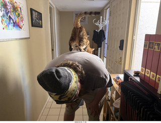 Adam with cat Pickle on my shoulder