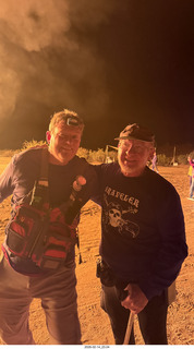 Arizona Flying Circus - night - Christmas trees on fire - helper - Mo - Adam