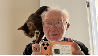 Adam with cat Pickle on my shoulder