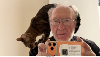 Adam with cat Pickle on my shoulder