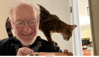 Adam with cat Pickle on my shoulder