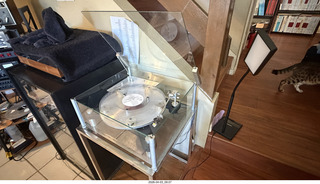 Transcriptor Skeleton turntable and Vestigal tonearm with clear vinyl record