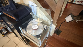 Transcriptor Skeleton turntable and Vestigal tonearm with clear vinyl record