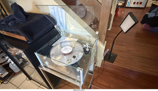 Transcriptor Skeleton turntable and Vestigal tonearm with clear vinyl record