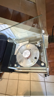 Transcriptor Skeleton turntable and Vestigal tonearm with clear vinyl record