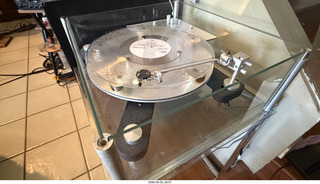 Transcriptor Skeleton turntable and Vestigal tonearm with clear vinyl record