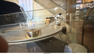 Transcriptor Skeleton turntable and Vestigal tonearm with clear vinyl record